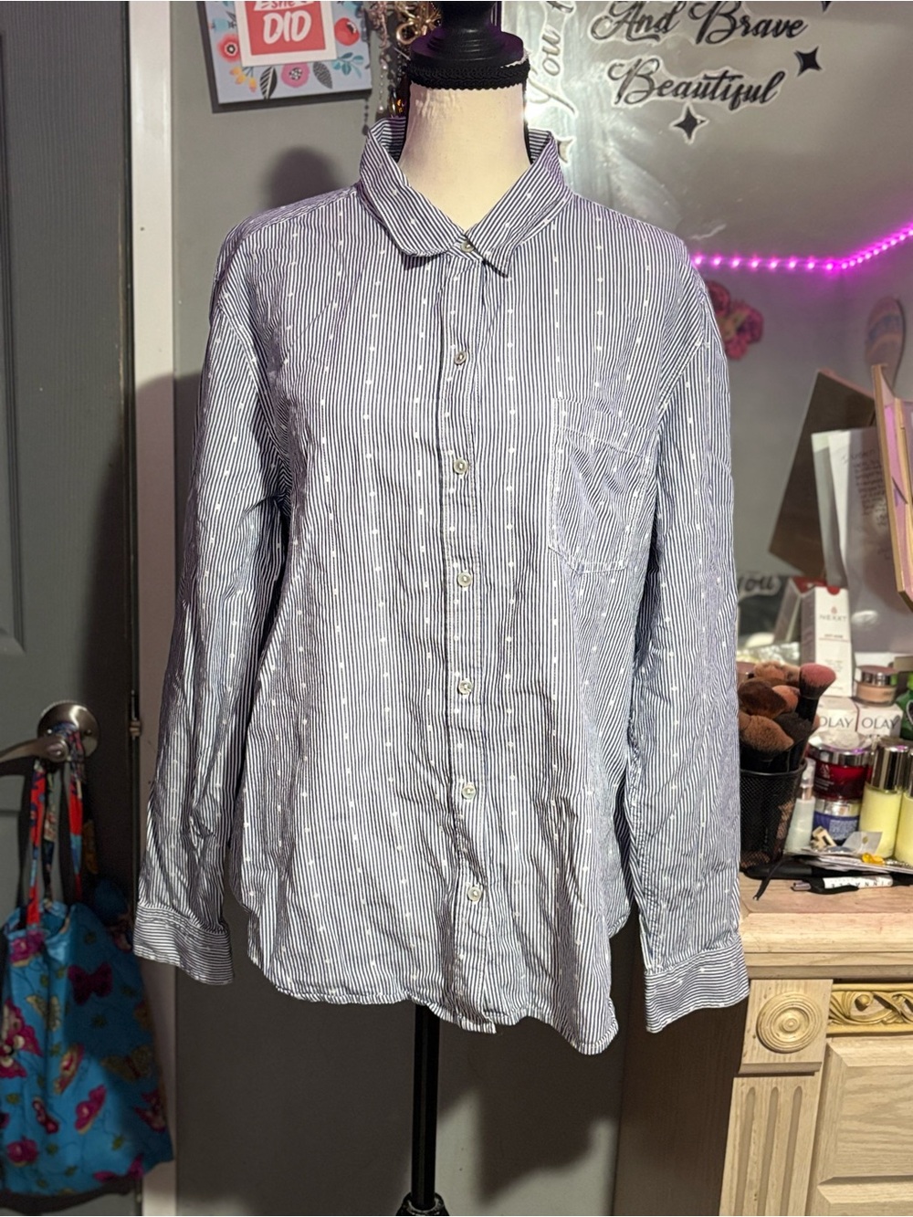 Lucky Brand Striped Button-Up Shirt in Light Blue & White 100% cotton
